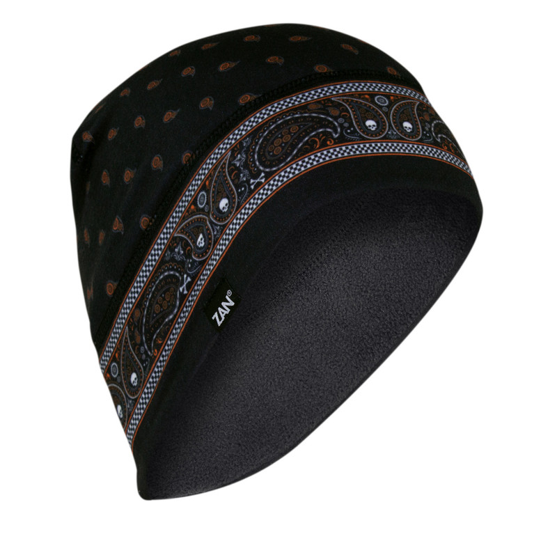 Zan® Helmet Liner/Beanie Sportflex® UPF50+ Series Fleece Lined Classic Bandanna Black & Orange