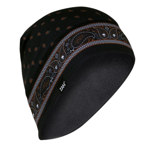 [642608057439] Zan® Helmet Liner/Beanie Sportflex® UPF50+ Series Fleece Lined Classic Bandanna Black & Orange