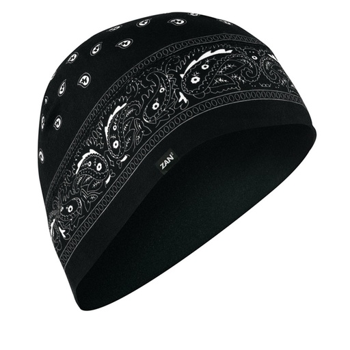 [642608051789] Zan® Helmet Liner/Beanie Sportflex® UPF50+ Series Black Paisley